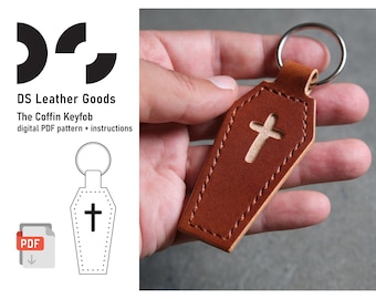 Halloween Coffin leather keychain pdf pattern, leather keyring template, Halloween keychain, leather pattern pdf, spooky keychain pattern