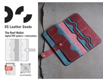 The Reef Wallet pattern pdf, leather wallet pdf, long wallet pdf, long wallet pattern, leather pattern pdf, long wallet pdf, bifold pdf