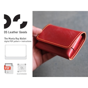 Patrón de billetera de cuero Manta Ray en formato PDF, plantilla de billetera en formato PDF, patrón de billetera compacta en formato PDF, patrón de billetera de cuero para monedas, patrón de cuero en formato PDF