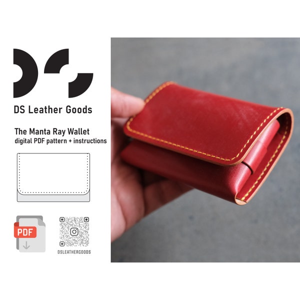 The Manta Ray leather wallet pdf pattern, wallet pdf template, compact wallet pattern pdf, coin wallet leather pattern, leather pattern pdf