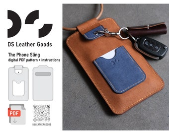 Leather Phone Sling Pattern: PDF Template with Card Slot and tab for Keychain