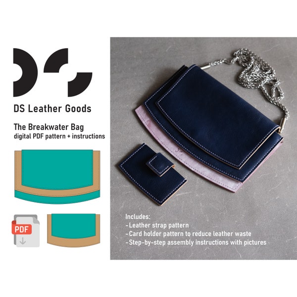 The Breakwater leather bag PDF pattern, crossbody bag pattern, leather clutch pattern, purse pdf, bag pattern to sew, leather pattern pdf