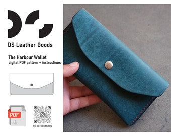 The Harbour Wallet pdf pattern, wallet pdf template, leather wallet template, leather pattern pdf, mini clutch pattern, long wallet pattern