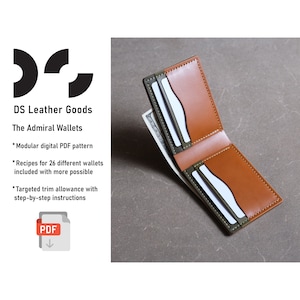 Il modello PDF modulare Admiral Wallets, modello portafoglio bifold, modello portafoglio in pelle, modello portafoglio billfold, modello in pelle pdf