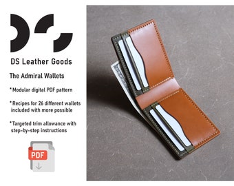 The Admiral Wallets modular PDF pattern, bifold wallet pattern, leather wallet pattern, billfold wallet template, leather pattern pdf