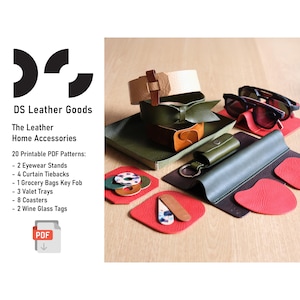 PDF-mönsterpaket för heminredning i läder: DIY-dekor, gardinfästen, glasögonställ, brickor, underlägg
