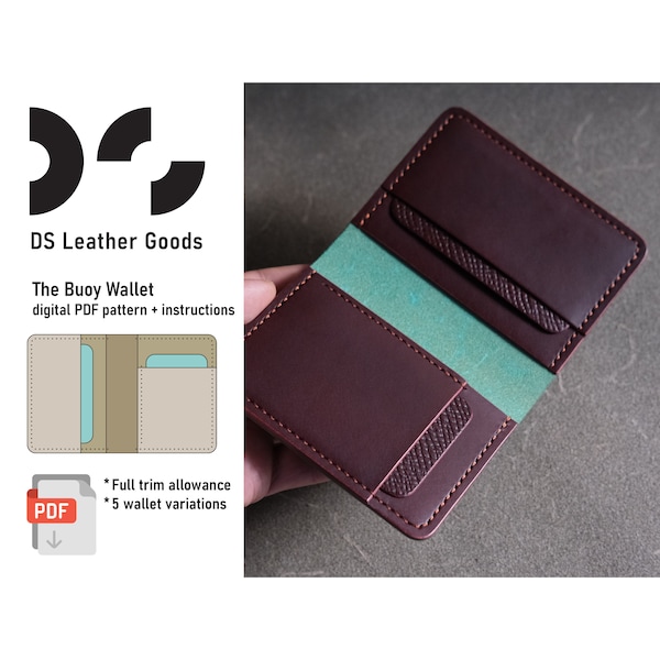 The Buoy Wallet leather PDF pattern, leather wallet template, cardholder pattern, compact wallet, leather pattern pdf, bifold wallet pattern