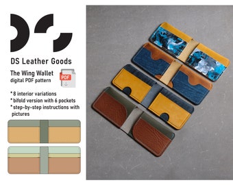 The Wing leather wallet PDF pattern, wallet template, cardholder template, compact wallet pattern, slim wallet pattern, leather PDF pattern