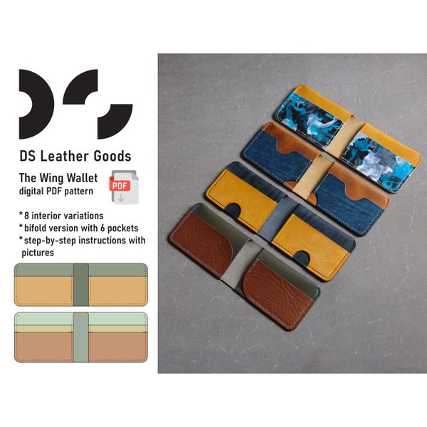 The Wing leather wallet PDF pattern, wallet template, cardholder template, compact wallet pattern, slim wallet pattern, leather PDF pattern