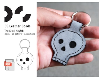 Halloween Skull leather keychain pdf pattern, leather keyring template, Halloween keychain, leather pattern pdf, spooky keychain pattern