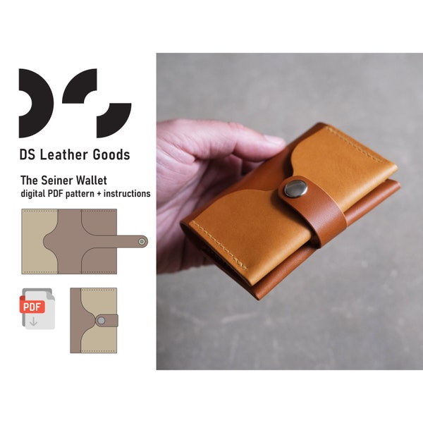 Leather Wallet PDF pattern, wallet template, cardholder pattern, compact wallet pattern, leather PDF pattern, minimalist snap wallet PDF