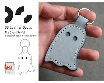 The Halloween Ghost Key Fob PDF pattern, Halloween keychain pattern, leather keyring, leather pattern pdf, spooky key fob chain pattern, DIY