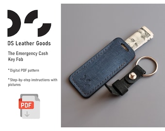 Emergency Cash leather keyring PDF pattern, leather keyring template, key fob PDF pattern, leather pattern pdf, fun cool keychain pattern