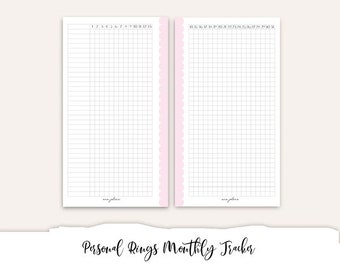 Monthly/Daily Habit Tracker Personal Rings Printable, Sleep Tracker, Mood Tracker, Pink Scallop Coquette Planner Insert