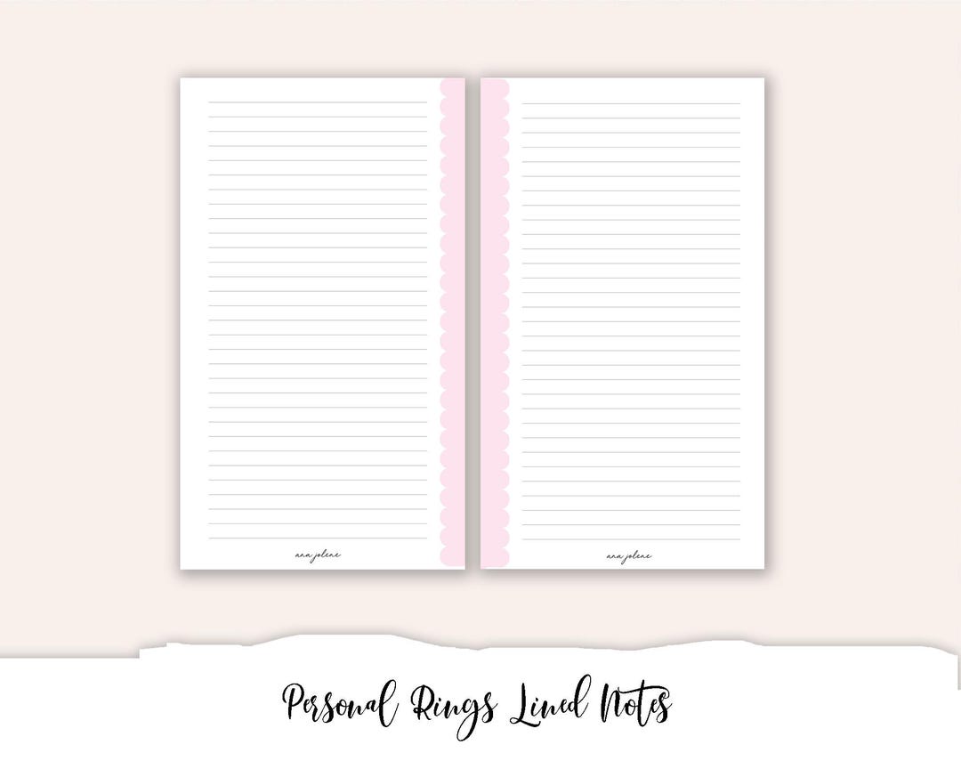 Personal Rings Lined Notes Printable, Personal Planner Refill, Pink ...