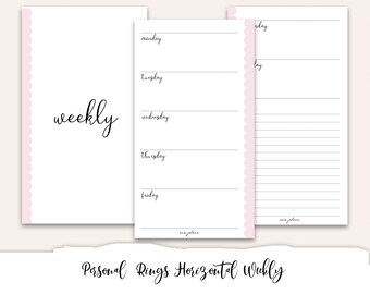 Personal Rings Horizontal Weekly with To Do Lists Printable, Personal Planner Refill, Pink Scallop Coquette Printable Inserts