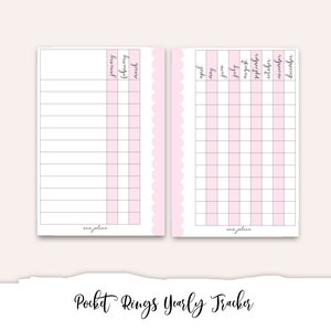 Yearly Habit Tracker Pocket Rings Printable, Flylady Cleaning Tracker, Pink Scallop Coquette Printable Inserts, Zone Cleaning Schedule