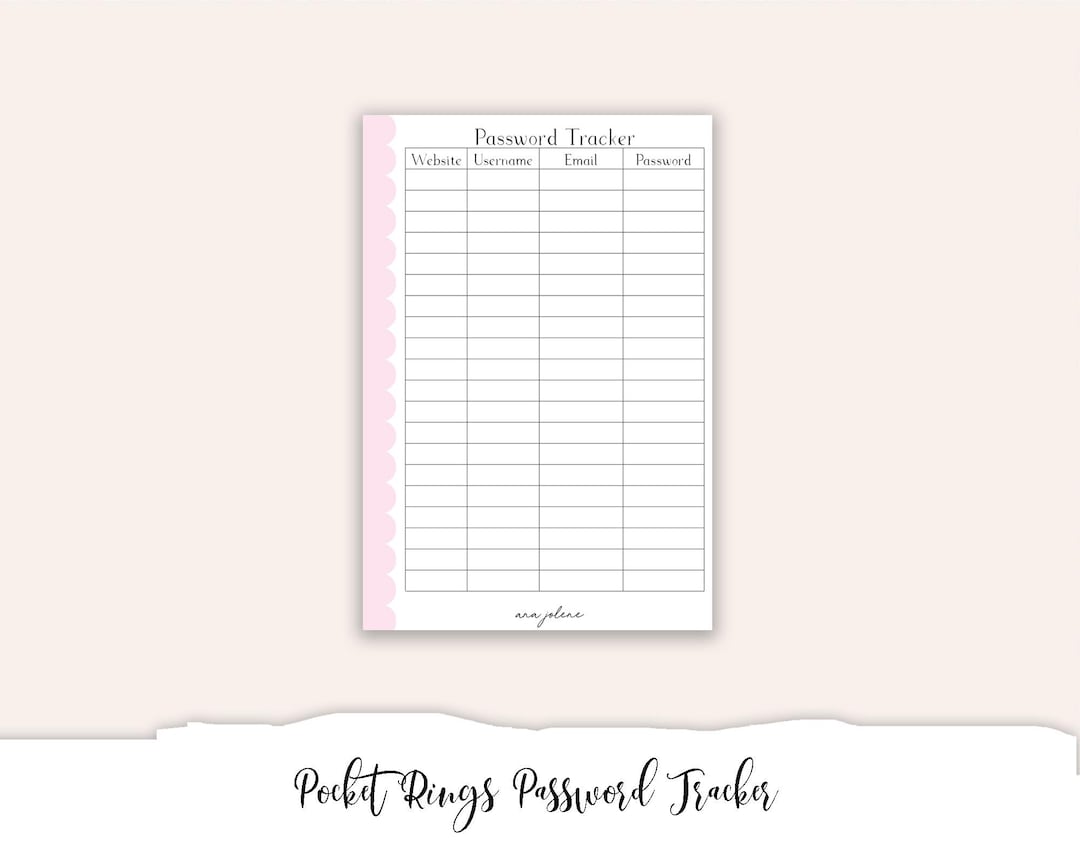 Pocket Rings Password Tracker Printable, Personal Planner Refill, Pink ...