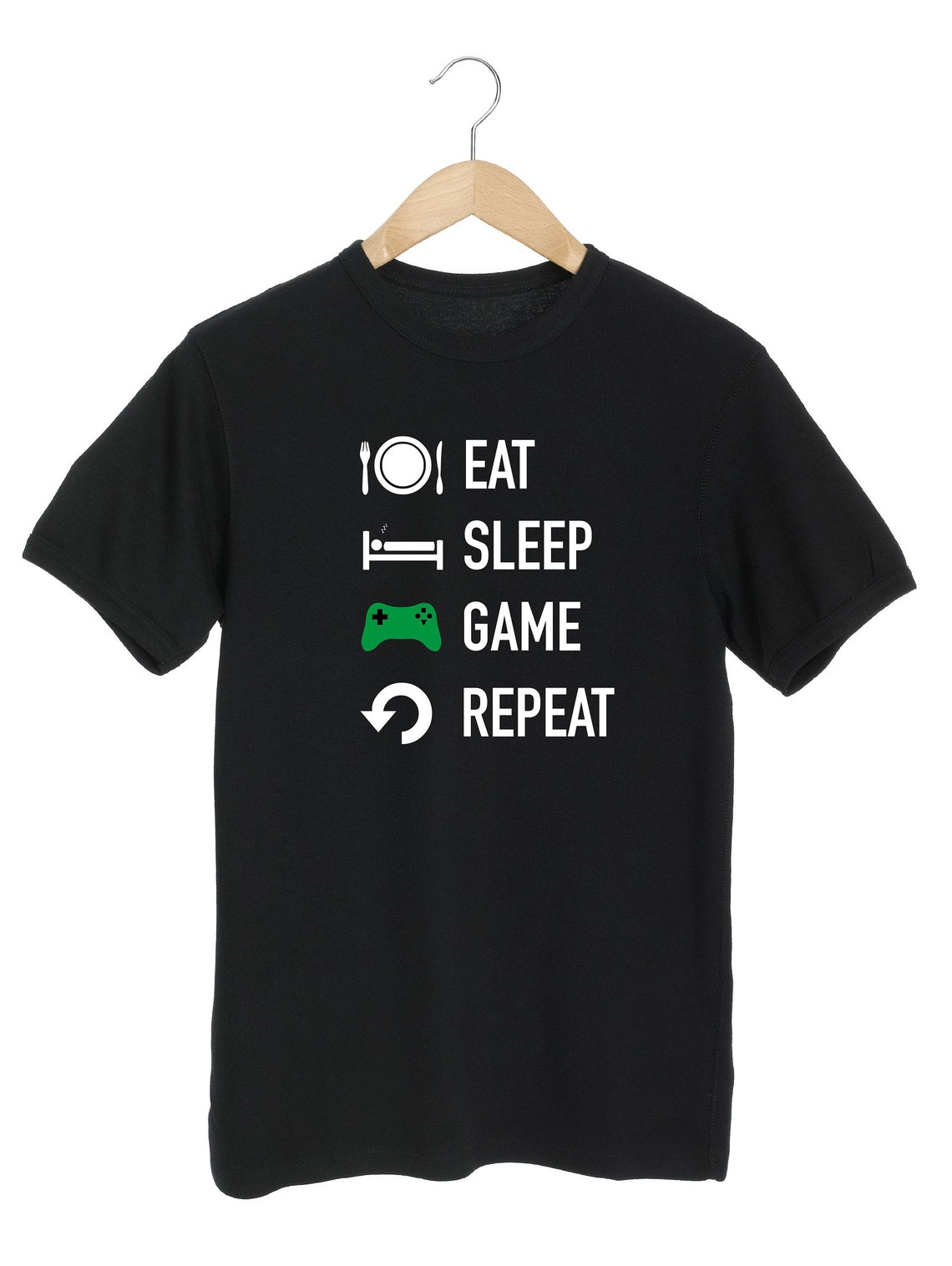 Eat Sleep Game Repeat T-Shirt Green Print | Etsy