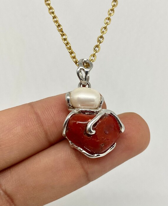 Red Coral Pendant Freshwater Pearl 