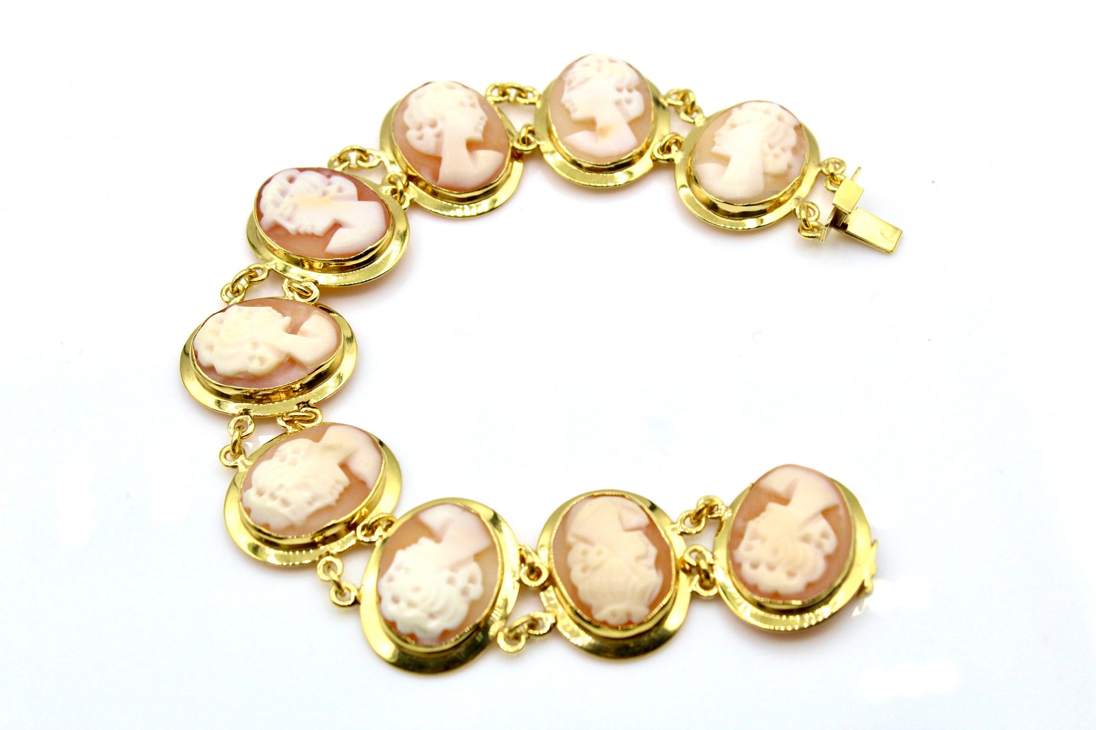 Cameo Bracelet Gold Plated Sterling Silver 925 Hand Carved Etsy