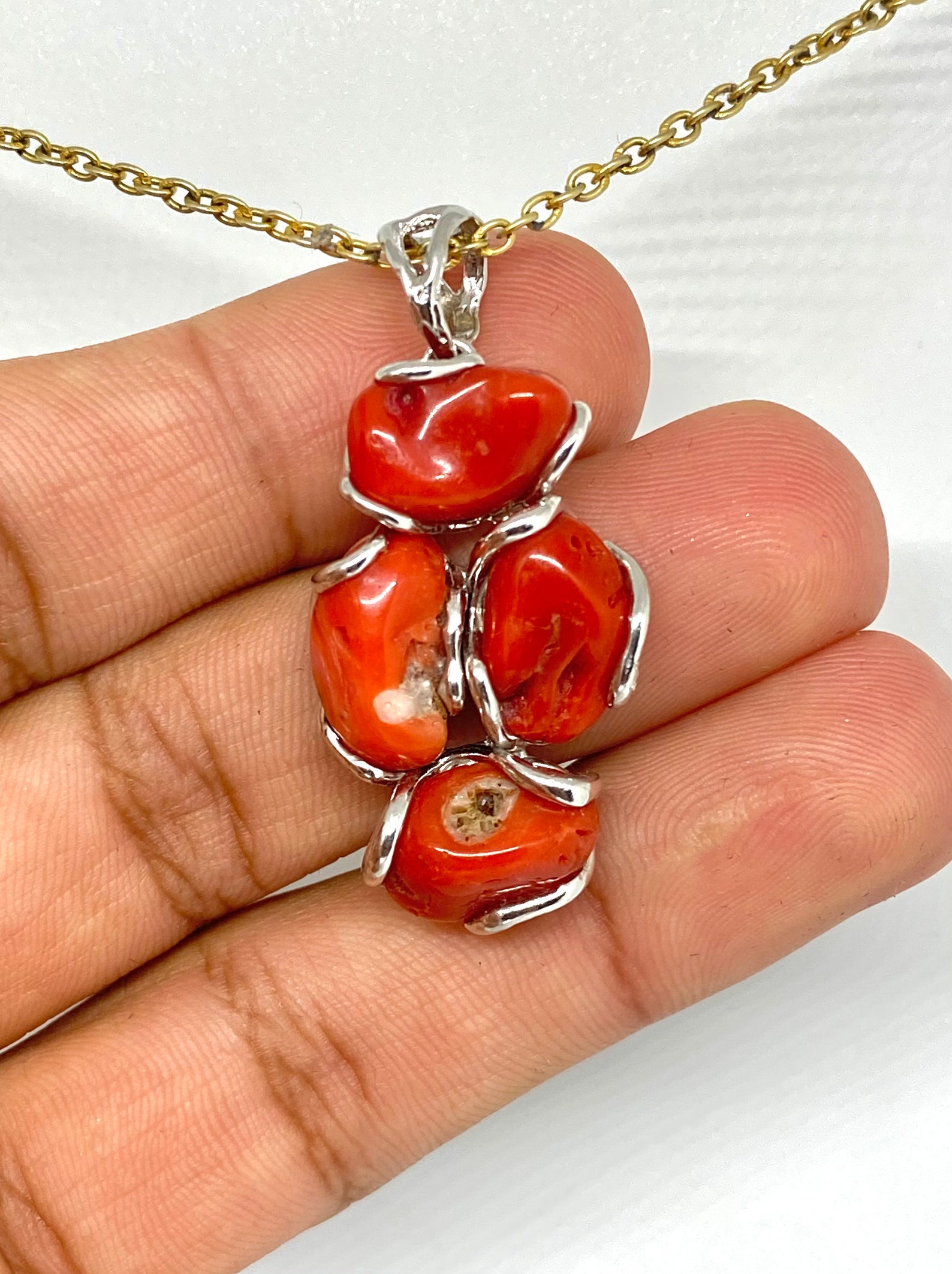 Red Coral Pendant 925 Sterling Silver Beautiful Natural Etsy