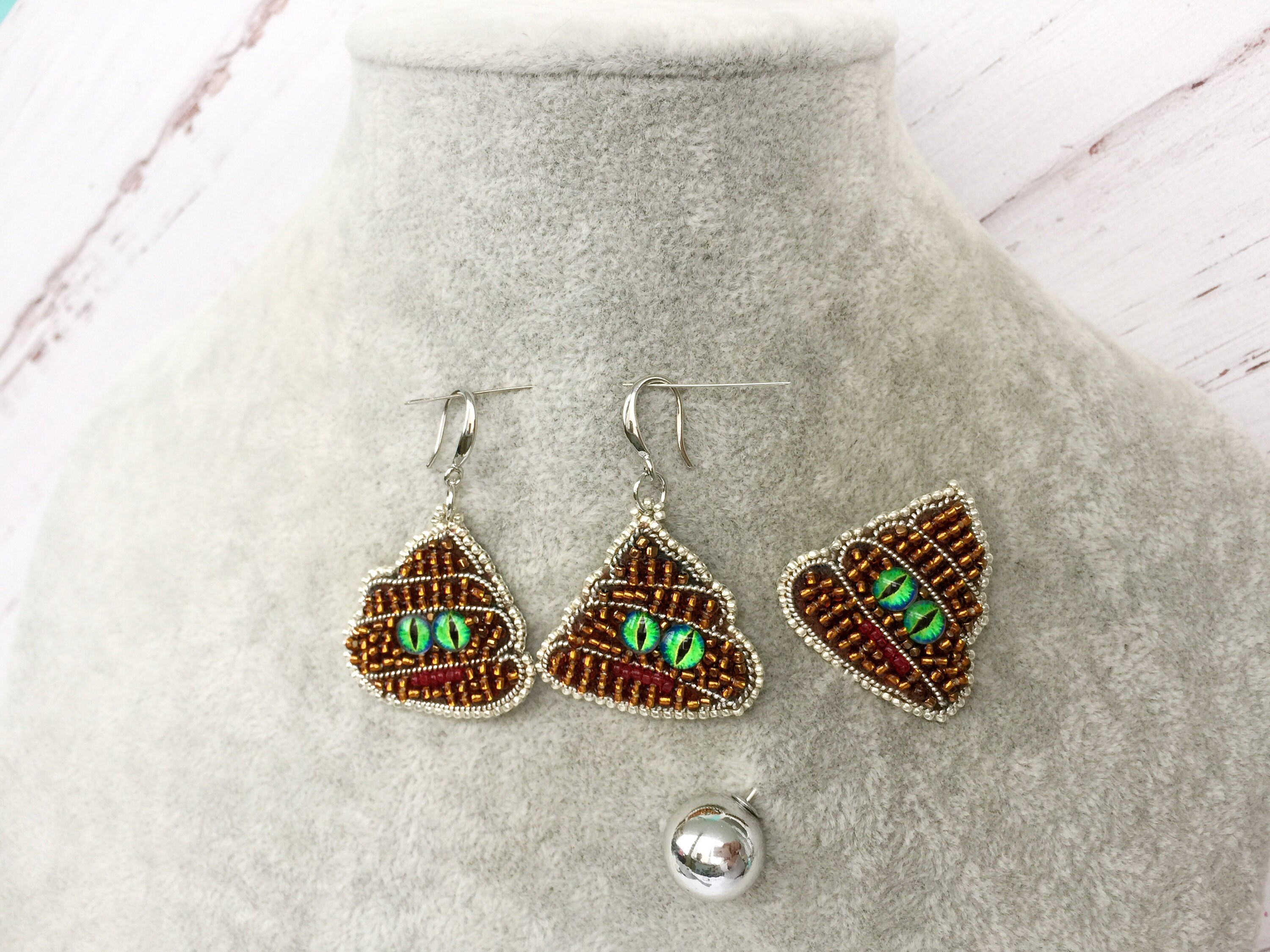 Poop jewelry set Funny earrings and beaded brooch pin Etsy