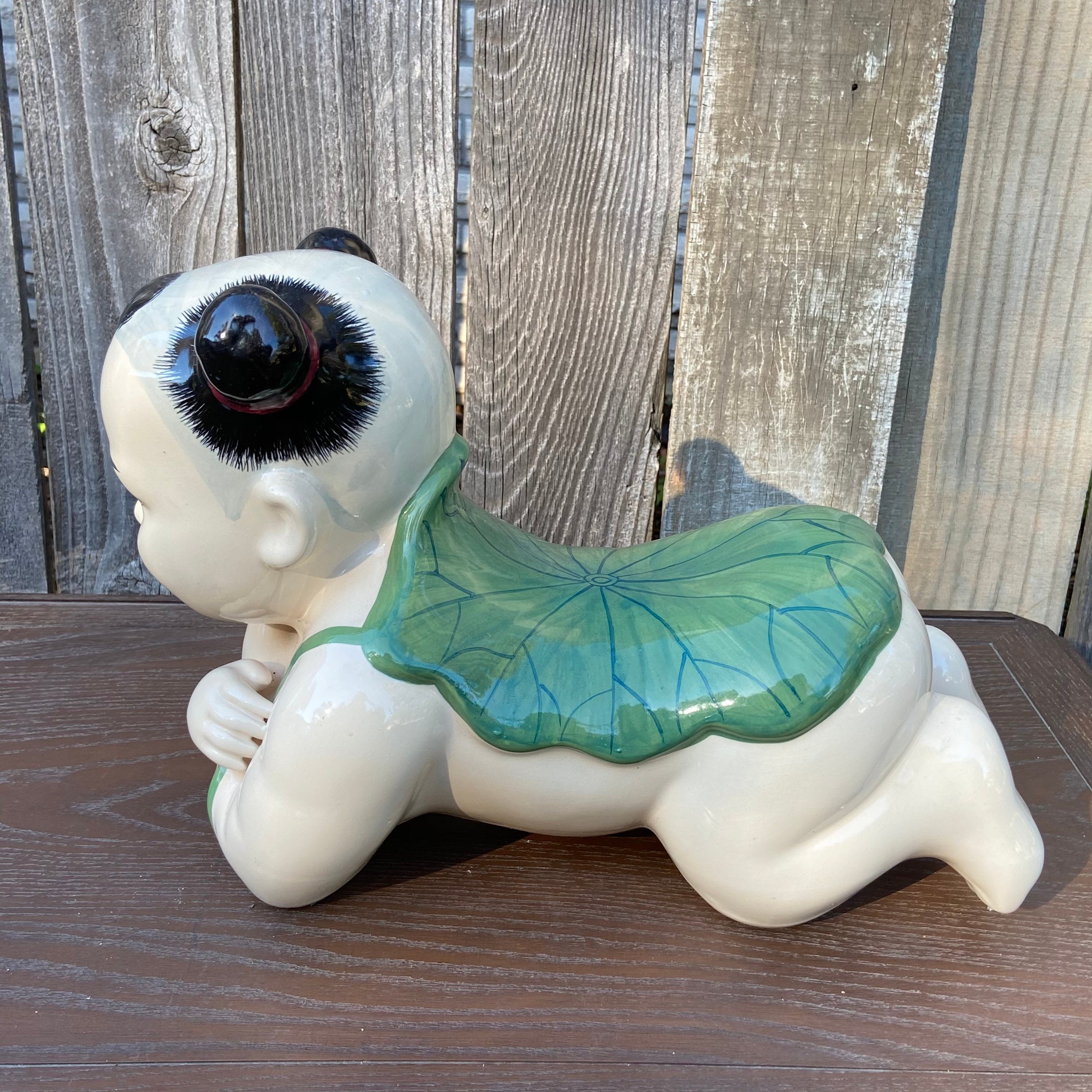 Chinese ceramic pillow statue of baby with lily pad lotus Etsy
