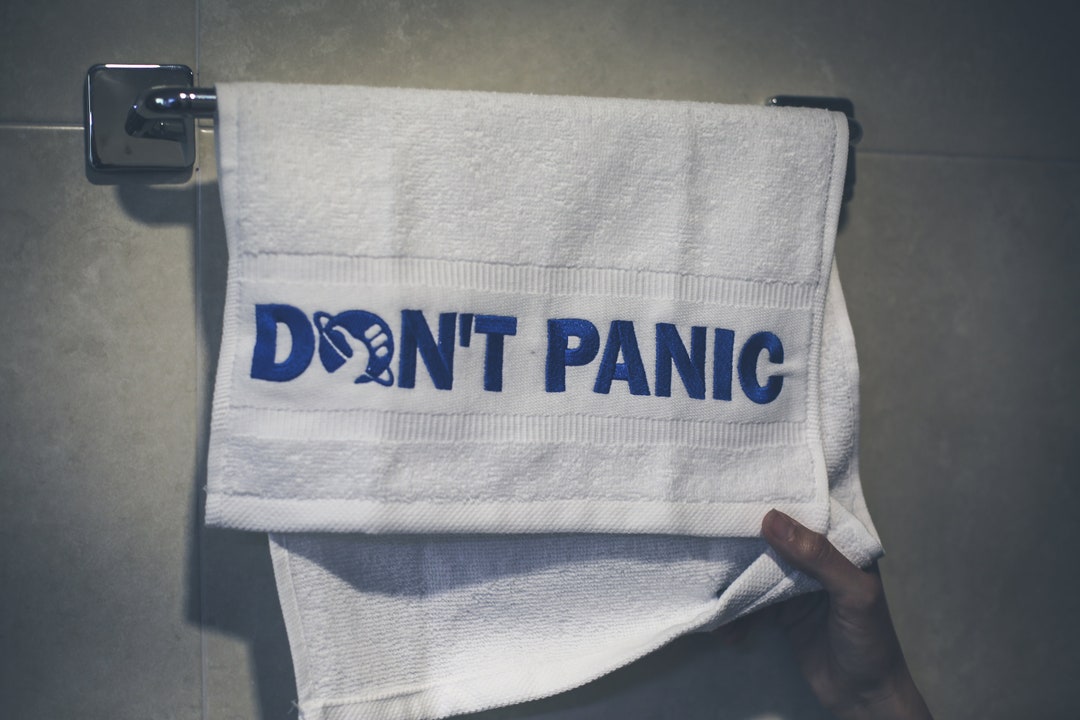 The Hitchhikers Guide to the Galaxy Towel Don't Panic Hitchhiker's Towel Scifi Movie Props