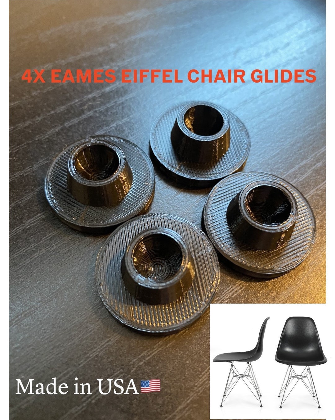 4 X Eames Eiffel Style Furniture Feet Chair Glides Replacement Feet 3D