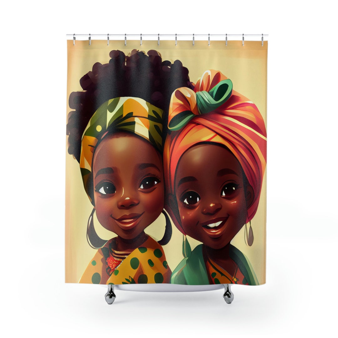 Shower Curtain, Cute Afro Girls Bathroom Shower Curtain, Girl Shower