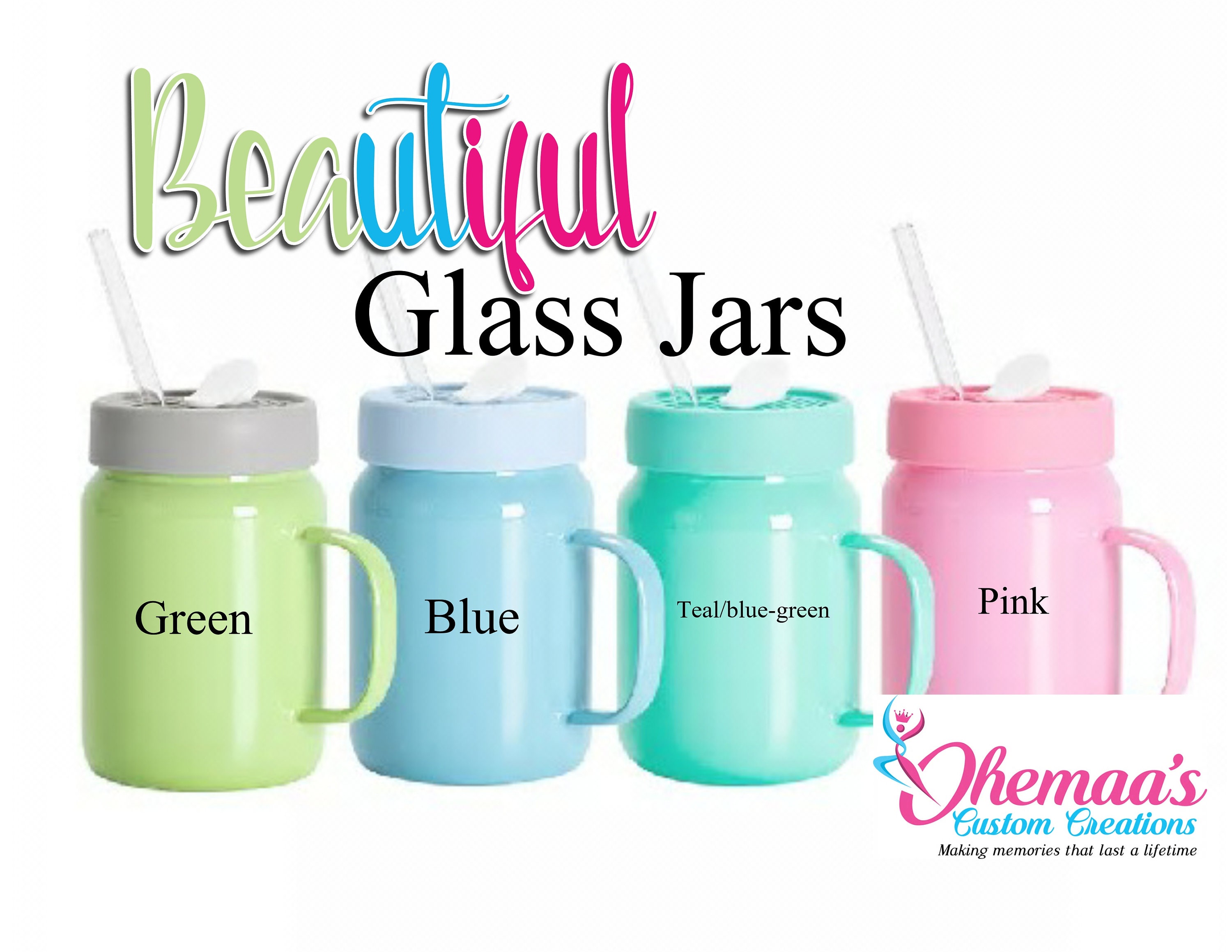 Glass Mason Jars Silicon Lids Glass Straw Personalized Etsy