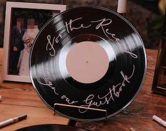 Calligraphy Vinyl Record Signage with Custom Label / Hand-painted Wedding Event Signage / Custom 12 Inch LP Album