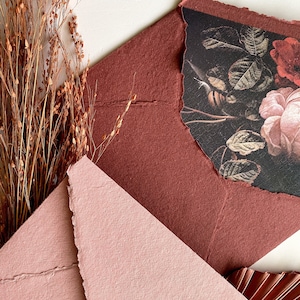 Handmade 5x7 Envelopes with Floral Liners / Rose Pink or Dusty Blush / Wedding Invitation Envelopes with Liners / Fine Art Envelope image 2