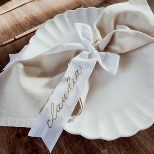 Calligraphy Ribbon Place Settings / Wedding Table Decor Styling / Alternative Unique Place Card / Handmade Napkin Ties