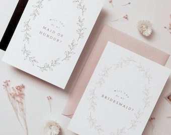 Bridesmaid / Maid of Honour Proposal Card / Blush Pink & Pine Green / Wedding Greetings Card / Bridal Party Gift / Will You Be My Bridesmaid