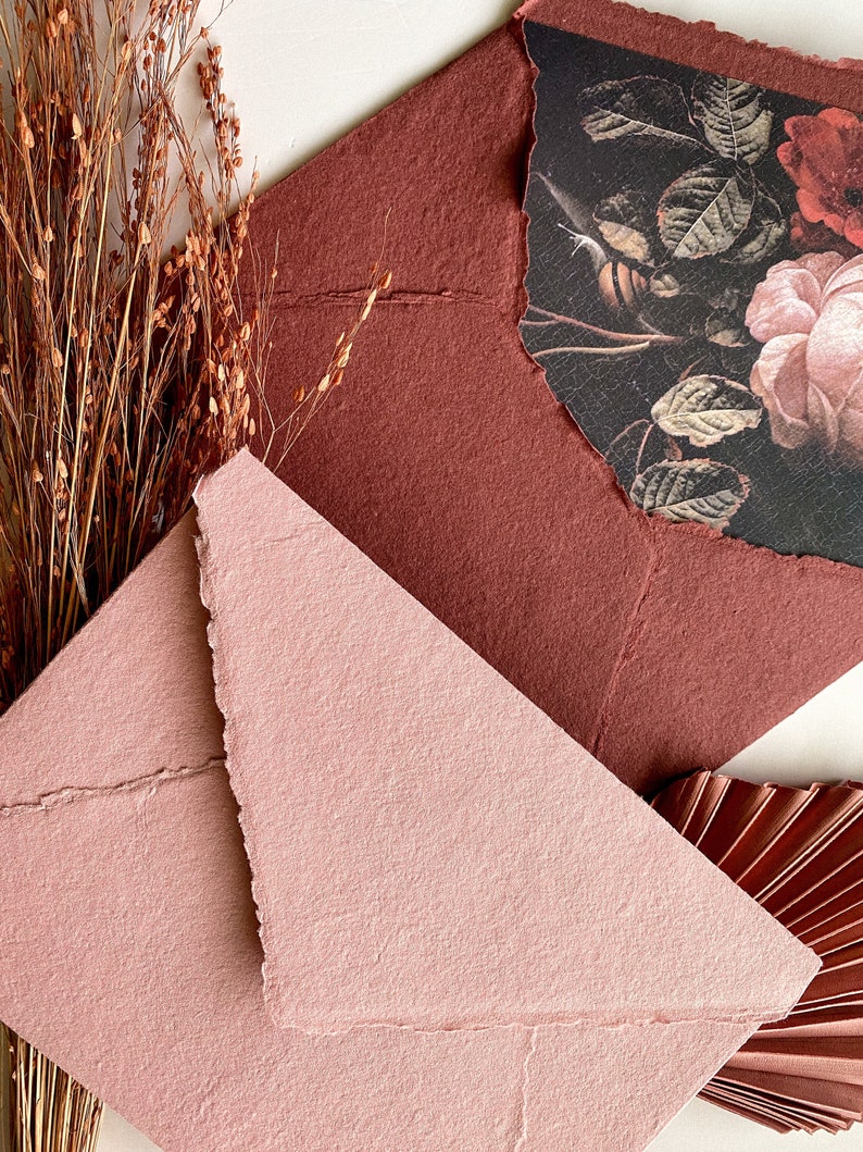 Handmade 5x7 Envelopes with Floral Liners / Rose Pink or Dusty Blush / Wedding Invitation Envelopes with Liners / Fine Art Envelope image 2