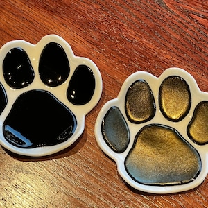 Dog Paw Print Fused Glass Bowl Spoon Key Jewelry Holder Bowl Plate Black or Gold