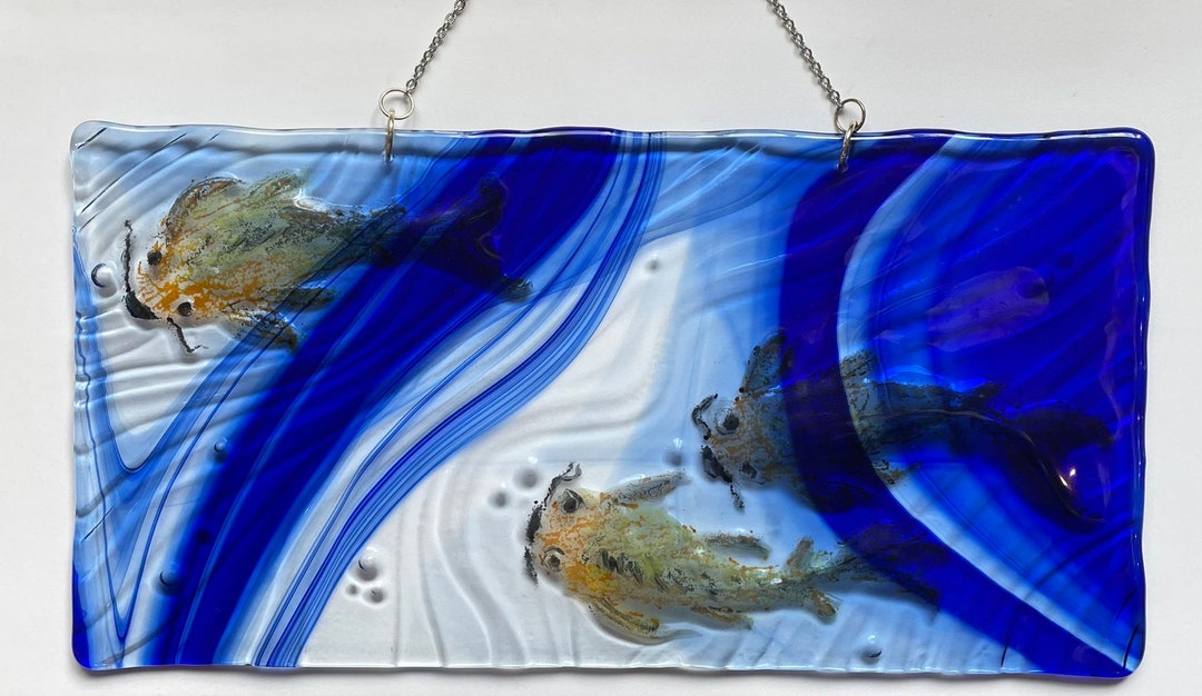 Koi Fish Fused Glass Suncatchers Wall Decoration Ornament Etsy