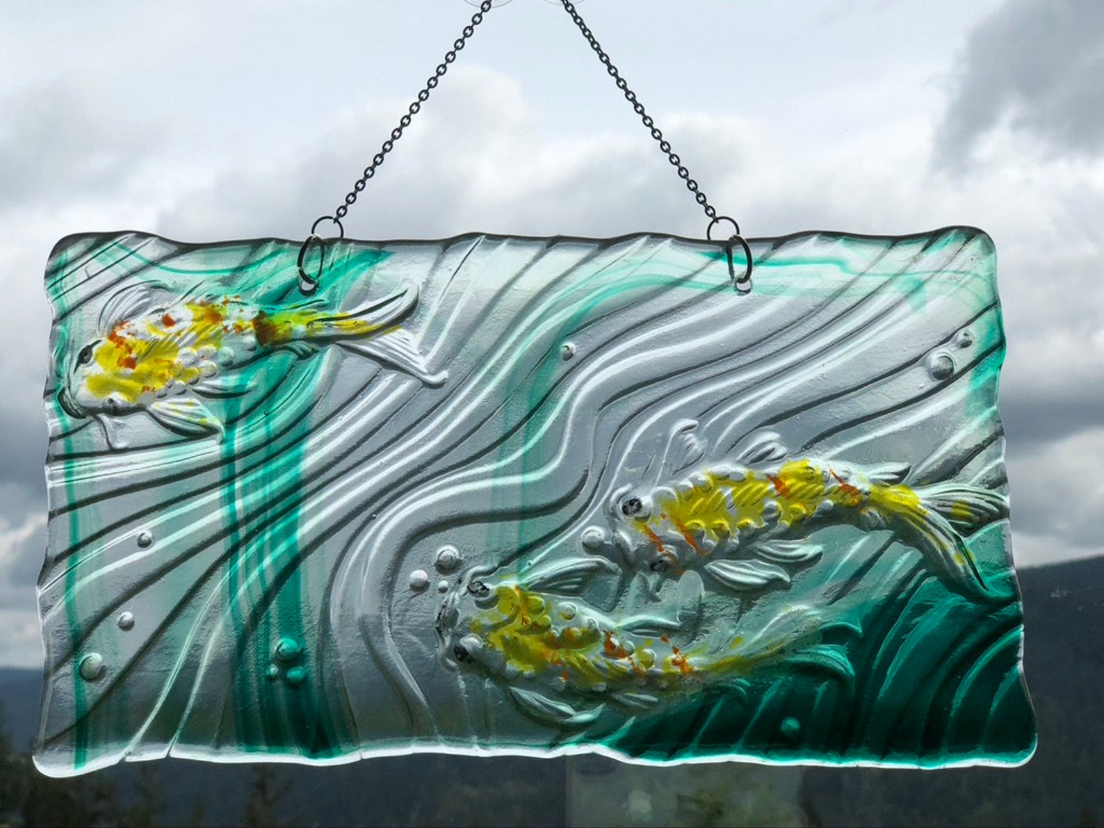 Koi Fish Fused Glass Suncatcher Wall Decoration Ornament Etsy UK