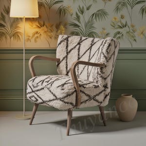 Set of Two Mid Century Modern Accent Chairs, Handmade Wooden Lounge Chair