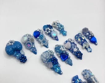 Niebieski kawaii junk press on nail set