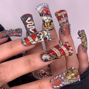 Y2K skull press on nails
