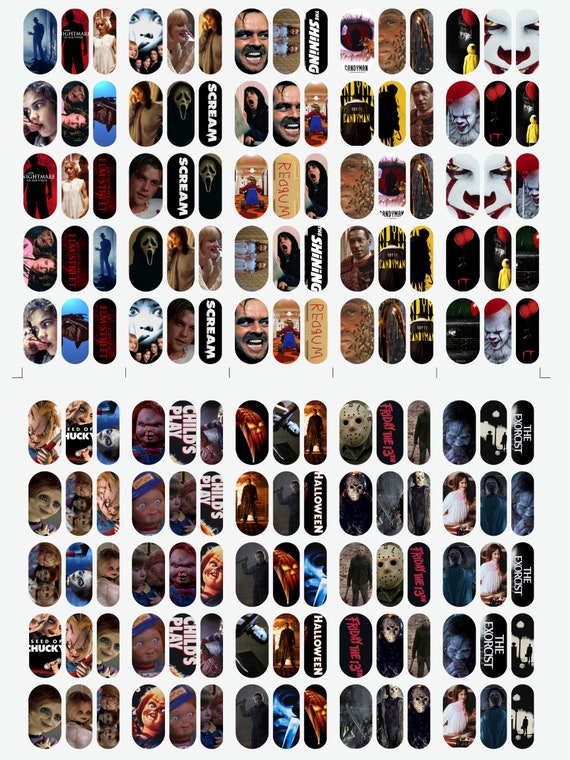 150 Horror Movies water slide nail decals