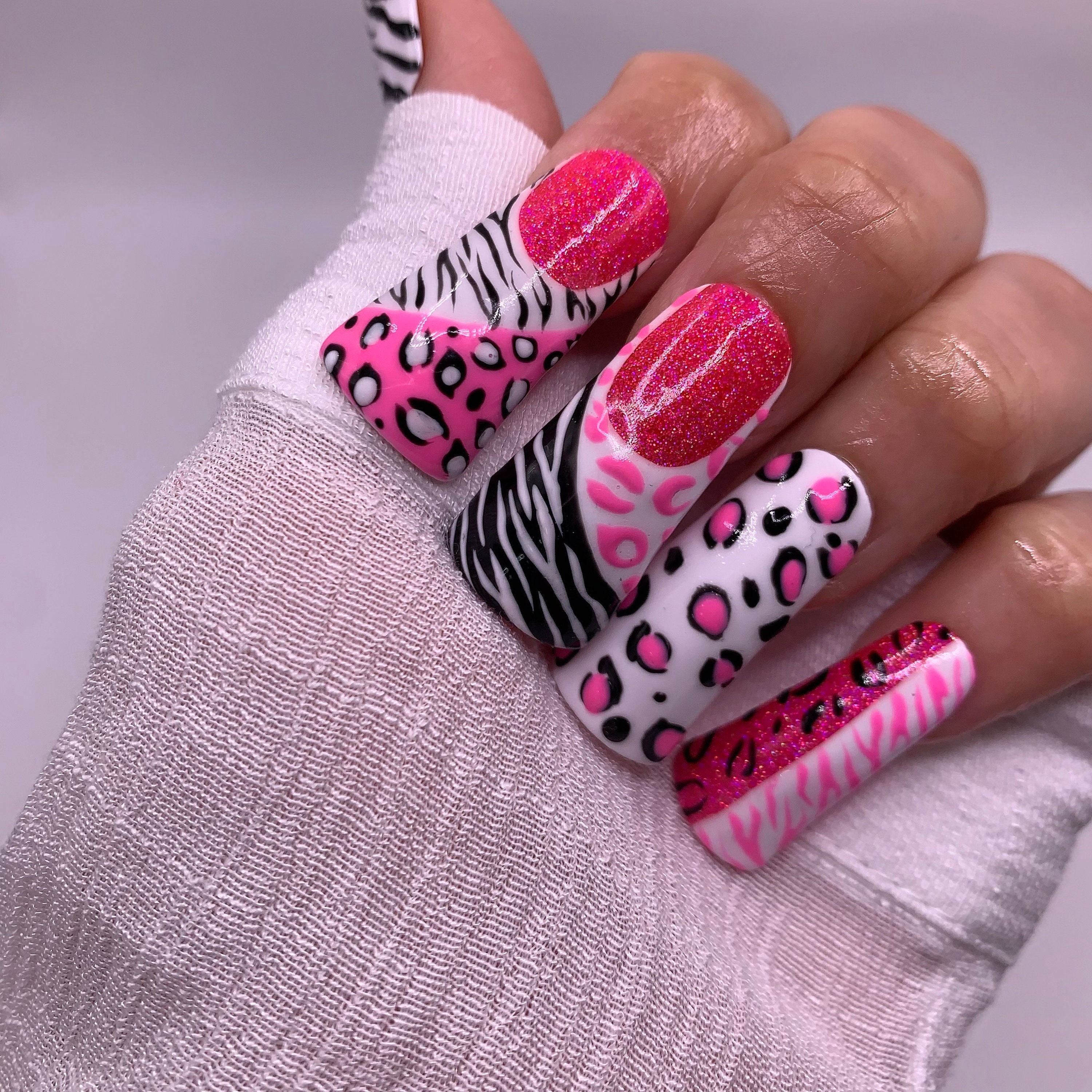 Y2K Pink Zebra/leopard Gyaru Press on Nails - Etsy