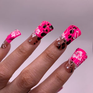 Y2K pink and leopard gyaru press on nails