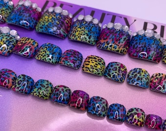 Y2k regenboog luipaard teennagel pers op nagel set