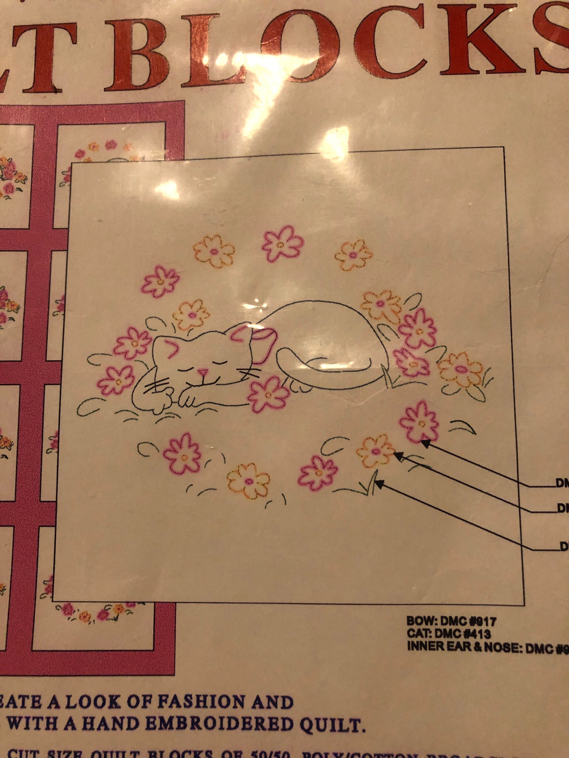 Jack Dempsey stamped cross stitch quilt squares 284 Cat Etsy