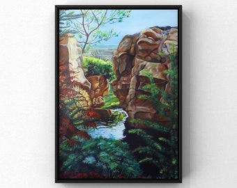 River, Rock, Nature Landscape Realism Oil Painting Giclee Art Print on Canvas