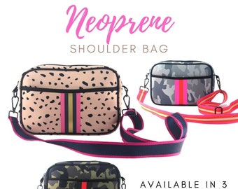 Lightweight Neoprene Shoulder Bag: Camo or Pink, Adjustable Strap